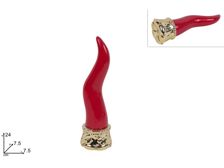 CORNO IN CERAMICA ROSSO CORONA ORO 705698 40842