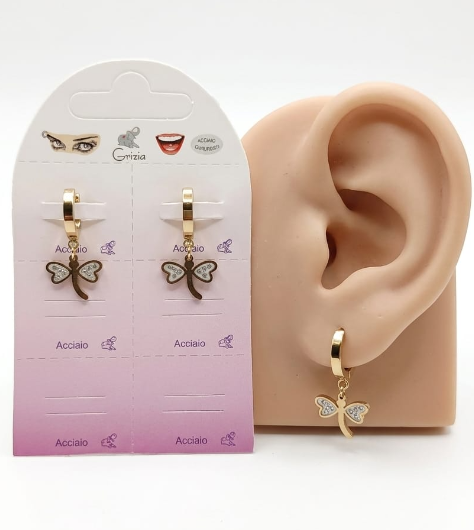 OR0214 CERCHIO PEND. LIBELLULA ZIRC. DORATO 41235