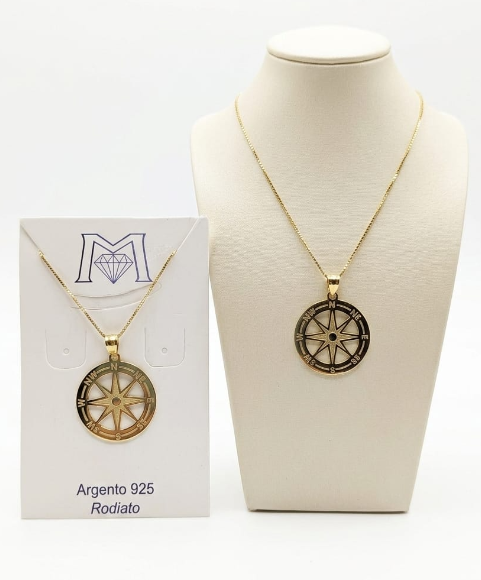 PD4981D PENDENTE CERCHIO ROSA DEI VENTI DORATO CON COLLANA 52533