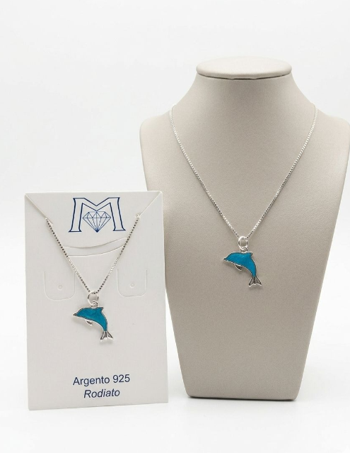 ARPD11105 PENDENTE DELFINO SMALTATO ARGENTATO + COLLANA 52533