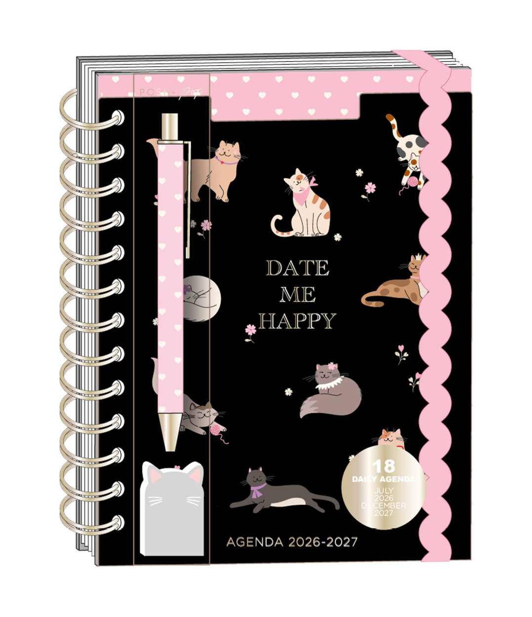 AGENDA SPIRAL 18 MESI GIORNALIERA GATTI 17x21cm CON PENNA 31227PB-D5786 41434