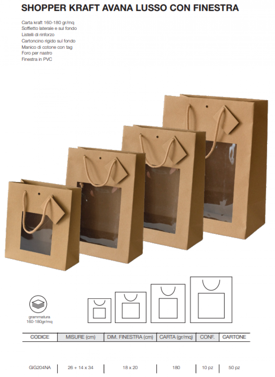 SHB353NA SHOPPER CARTA KRAFT C/FINESTRA 40+15x31 AVANA 40739