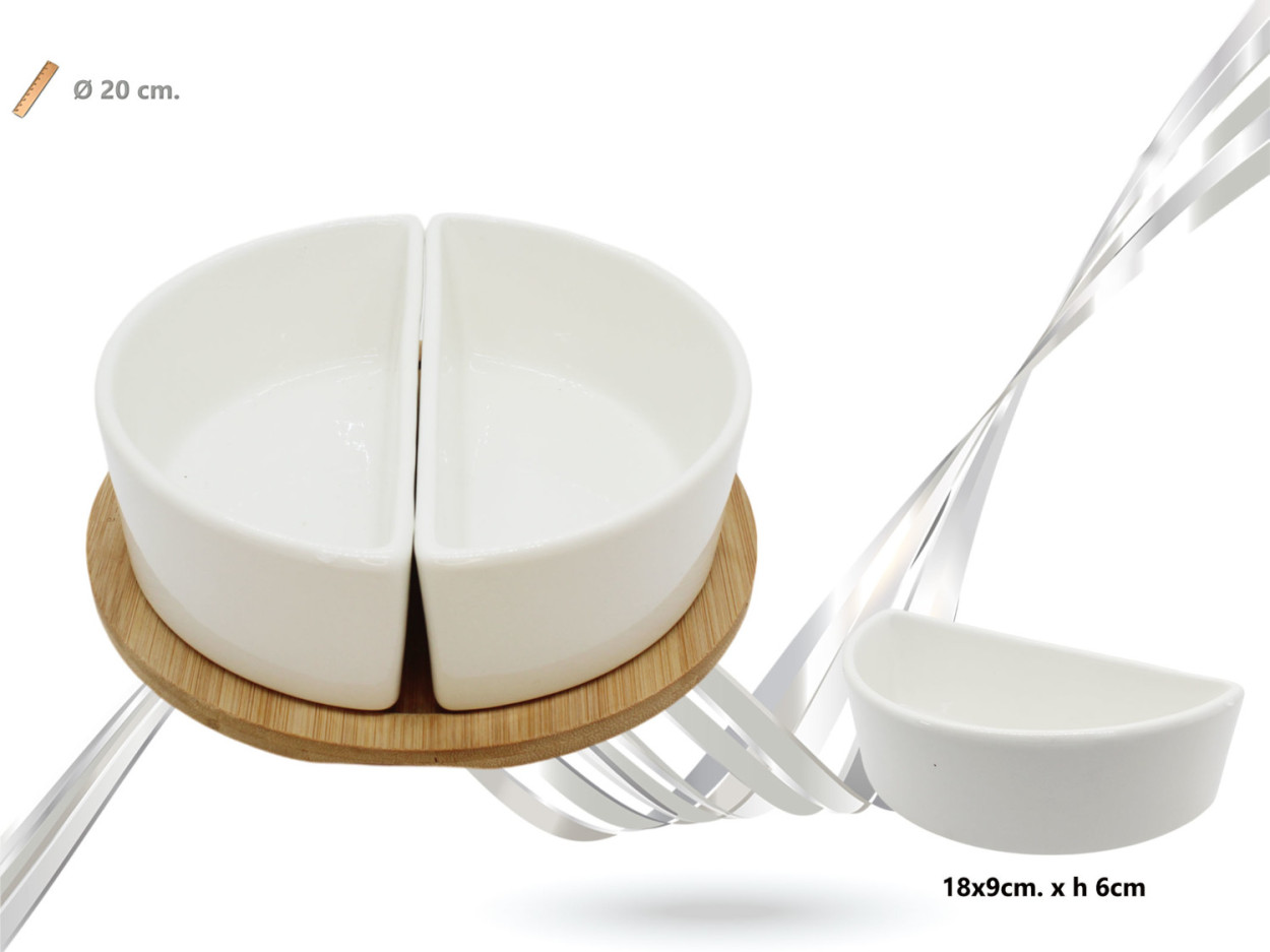 SET ANTIPASTIERA CERAMICA CON BASE LEGNO 015070 52548