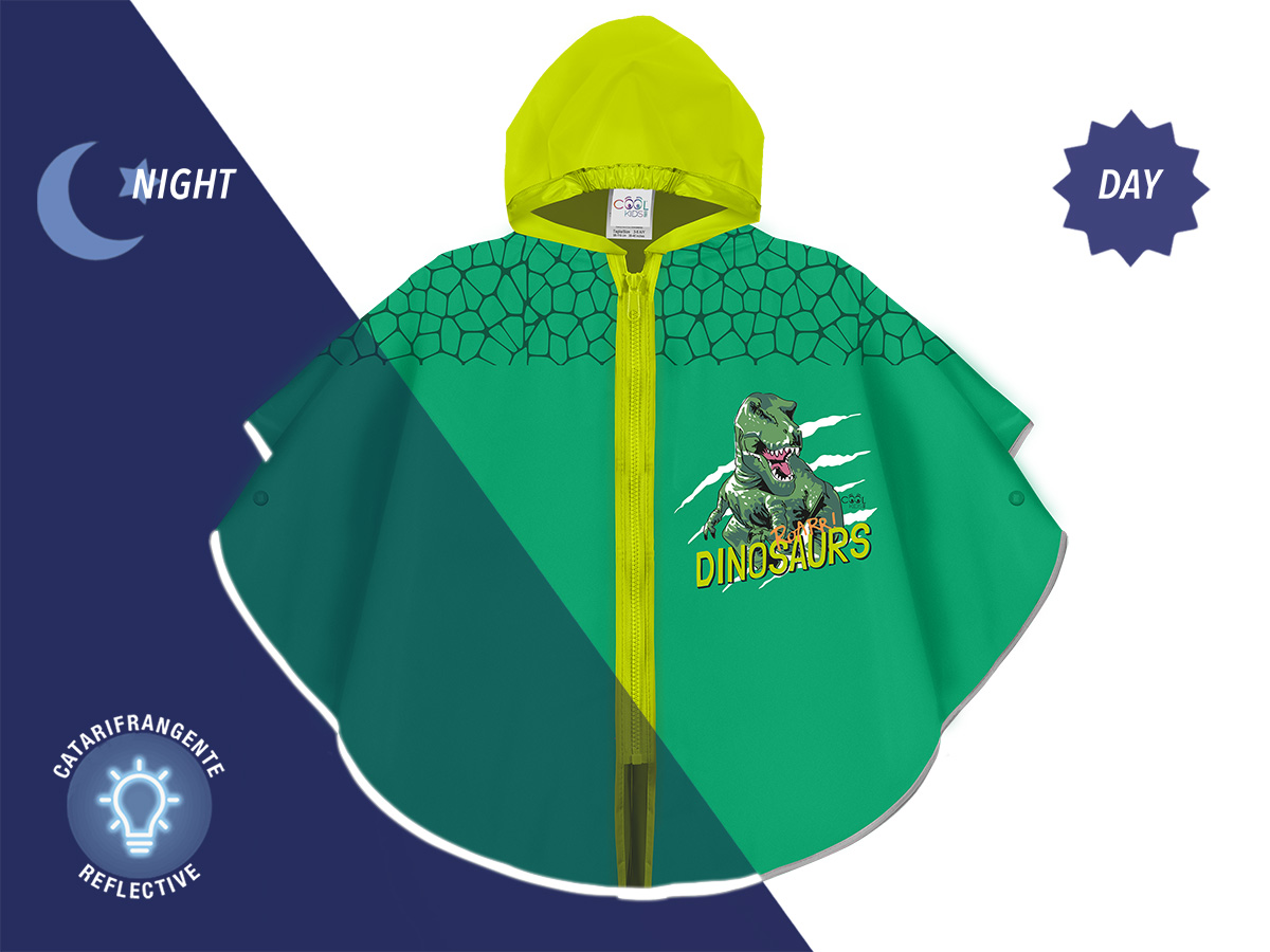 PONCHO PIOGGIA VERDE DINOSAURI BRD CATARIFR. COOLKIDS PERLETTI 15681 40035