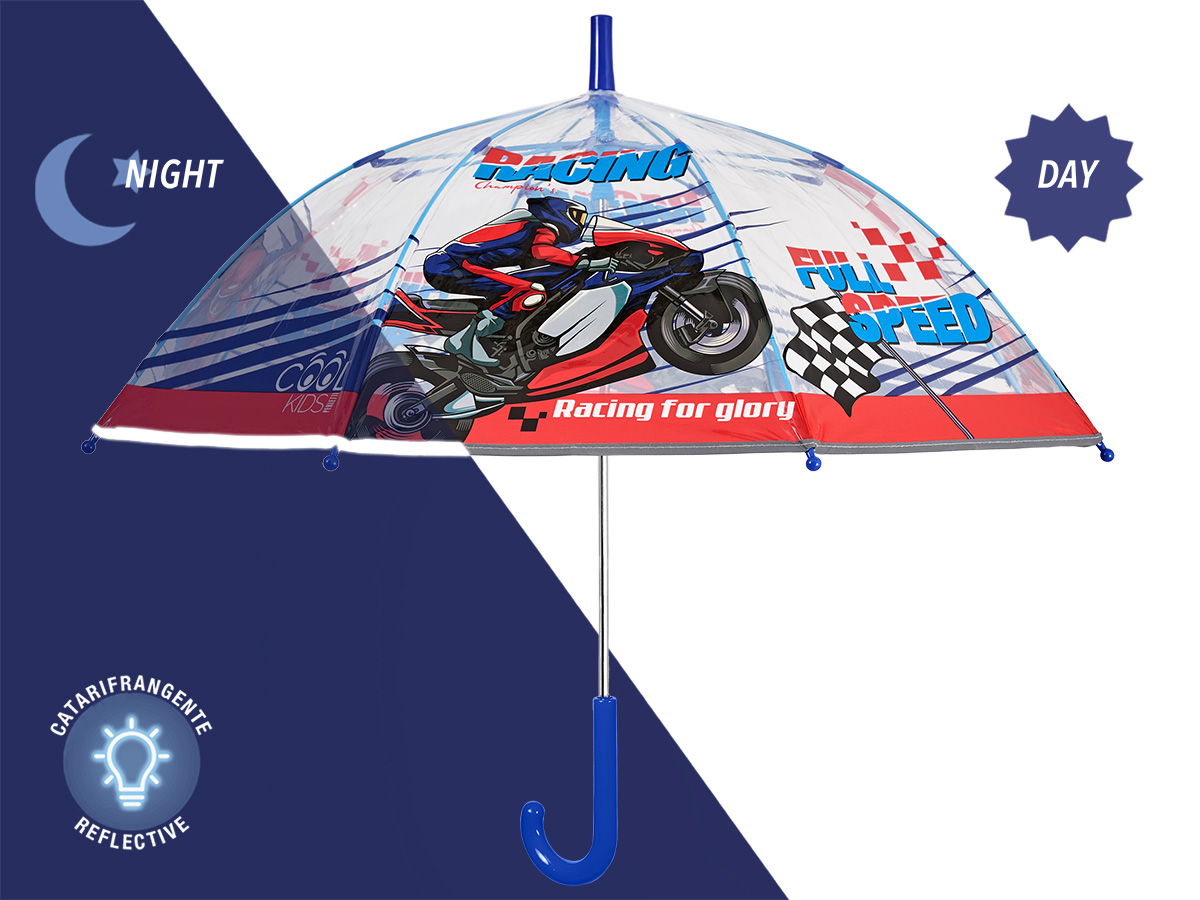 OMBRELLO MANUALE 45cm CUPOLA POE MOTO COOLKIDS PERLETTI 15671 40035