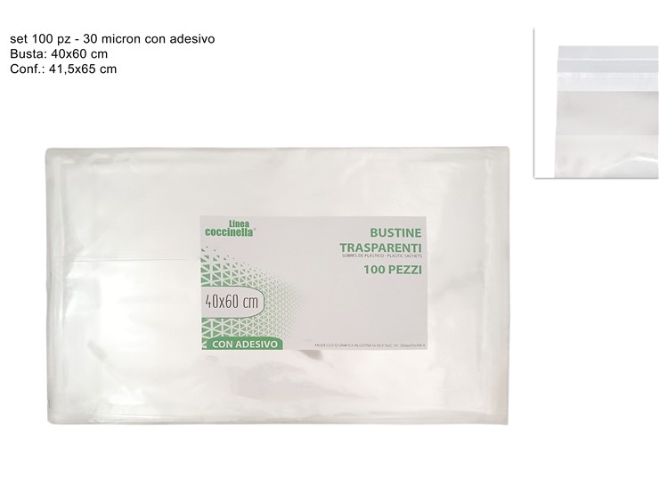 BUSTE TRASPARENTI 40x60 100pz CON ADESIVO 148914 40842