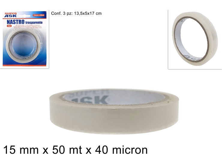 NASTRO TRASPARENTE 3pz 15mmx50mx40micr. 457740 40842