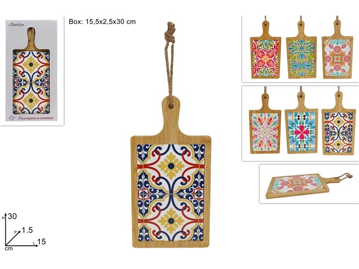 TAGLIERE LEGNO E CERAMICA 30x15cm DECORO MAIOLICA 665787 40842