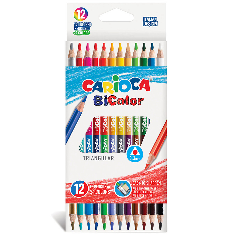 00904394 PASTELLI TRIANGOLARI CARIOCA BICOLOR 12/24 COLORI 53381