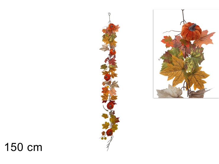 GHIRLANDA AUTUNNALE 150cm CON ZUCCHE IN VELLUTO 703250 40842
