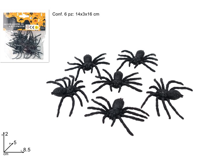 RAGNI 6pz DECORAZIONE HALLOWEEN 349169 40649
