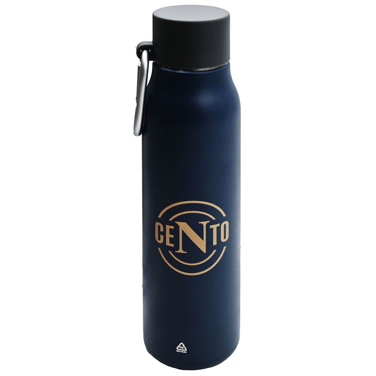 NACE11 BORRACCIA IN ACCIAIO INOX COLORE NAVY 600ml CON LOGO DORATO NAPOLI CENTO 41426