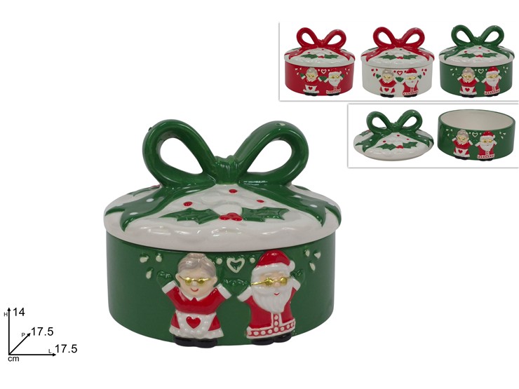 BARATTOLO TONDO 17cm CERAMICA DECORO BABBO/NONNA NATALE 499383 40649