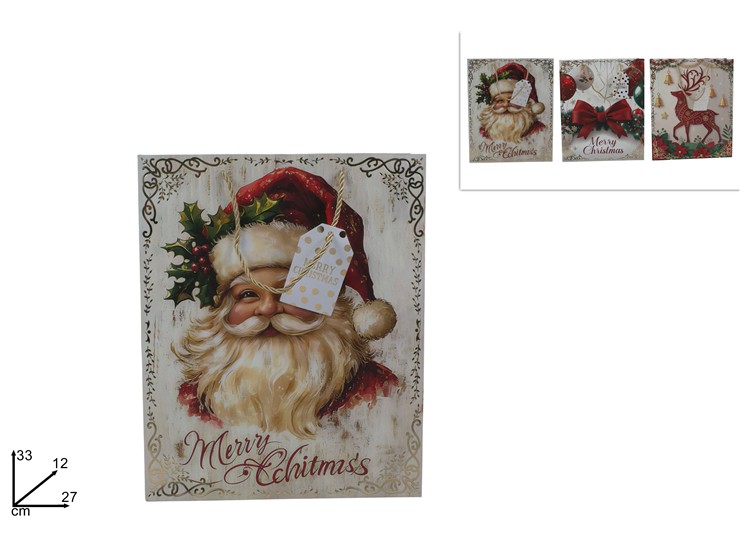 BUSTA REGALO 33x27x12cm NATALIZIA CON DECORO ORO 496221 40649