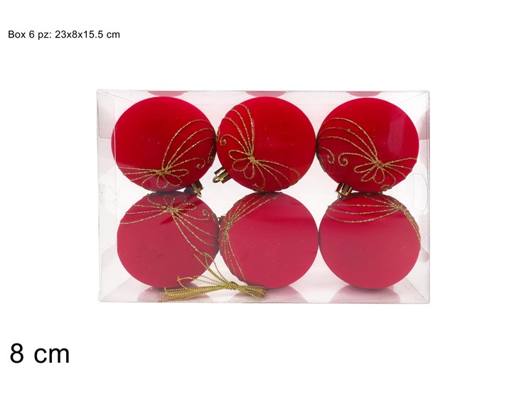 PALLA 8cm EFFETTO VELLUTO ROSSO CON GLITTER SET 8pz 489063 40649