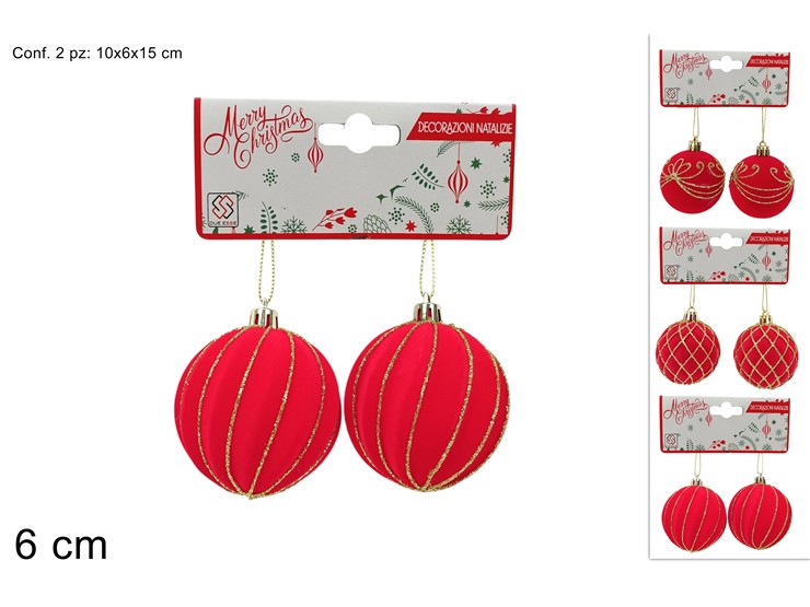 PALLA 6cm EFFETTO VELLUTO ROSSO CON GLITTER 488646 40649