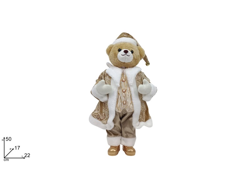ORSETTO NATALIZIO 50cm CON VESTITO NATALIZIO BEIGE CON DECORO ORO 486468 40649