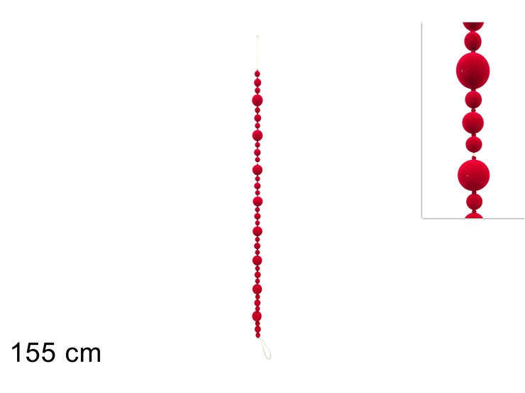 GHIRLANDA 155cm CON PALLE IN VELLUTO ROSSA 455556 40649