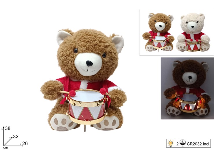 ORSETTO NATALIZIO 38cm CON TAMBURO CON LUCE 446226 40649