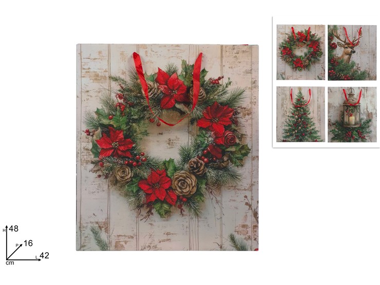 BUSTA REGALO 42x48x16cm SCENARIO NATALIZIO EFFETTO LEGNO 445274 40649