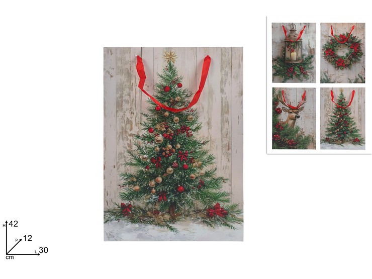 BUSTA REGALO 30x42x12cm SCENARIO NATALIZIO EFFETTO LEGNO 445236 40649