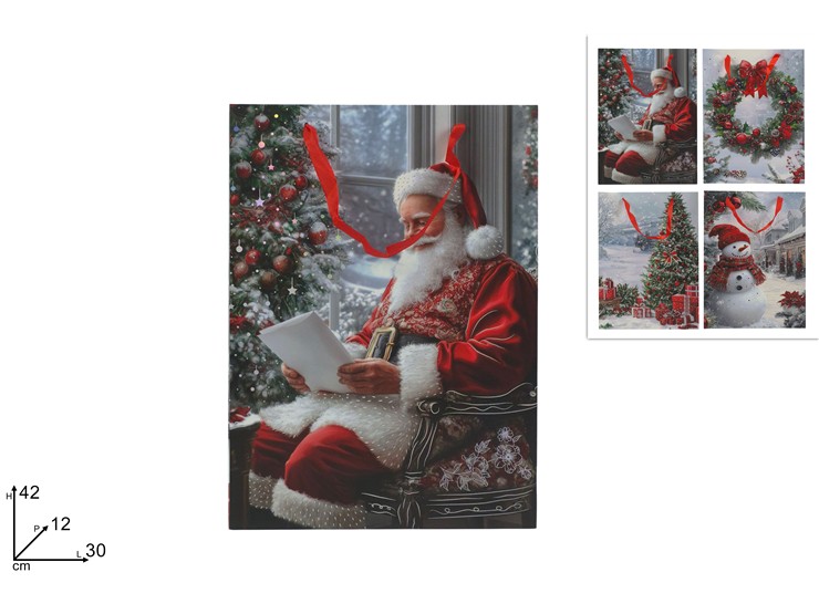 BUSTA REGALO 30x42x12cm SCENARIO NATALIZIO EFFETTO METALIZZATO 445120 40649
