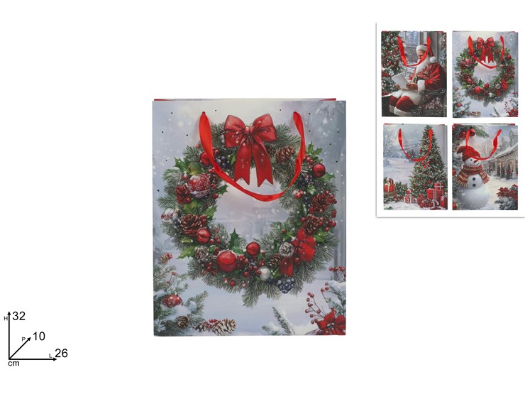 BUSTA REGALO 26x32x10cm SCENARIO NATALIZIO EFFETTO METALIZZATO 445113 40649