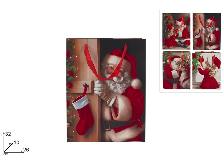 BUSTA REGALO 26x32x10cm E SCENARIO NATALIZIO CON VELLUTO ROSSO 444994 40649