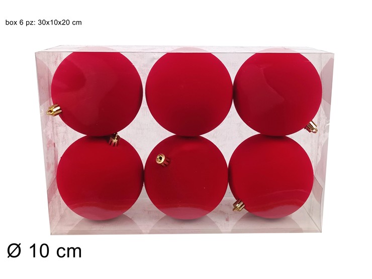 PALLE 10cm 6pz FLOCCATA ROSSA 389639 40649