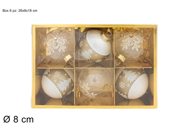 PALLE 8cm ORO/BIANCHE SET 6pz 380957 40649