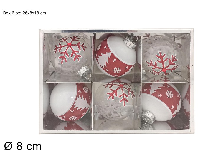 PALLE 8cm ROSSE/BIANCHE SET 6pz 380933 40649