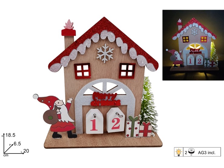 CASSETTA LEGNO CALENDARIO CON LUCE ROSSO 368498 40649