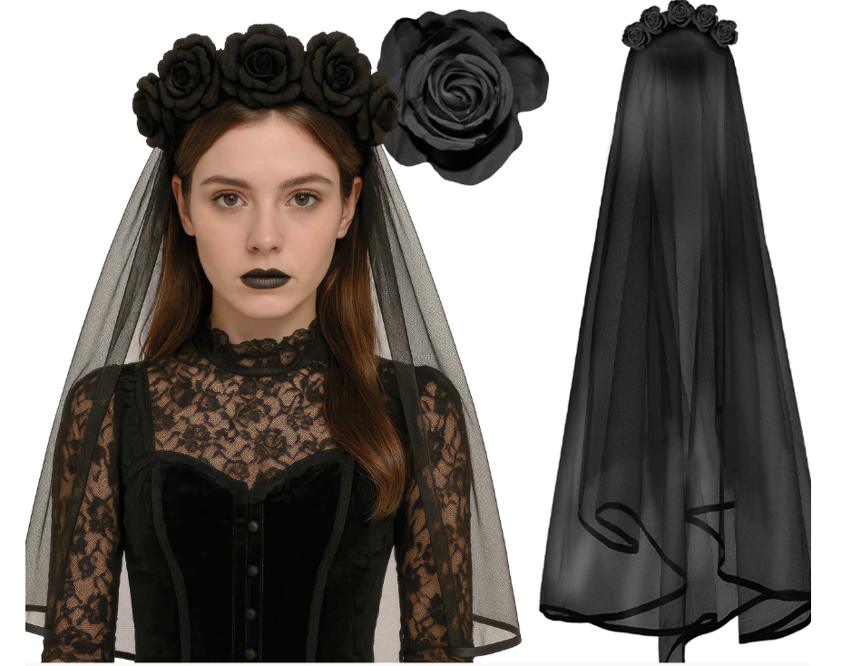 COLLANA VELLO NERA CON FIORI NERI 26992 52833