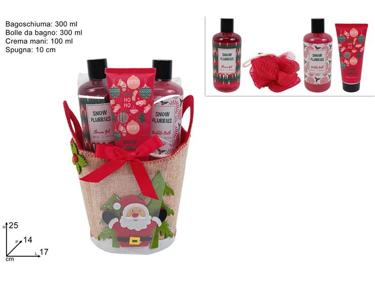 CONFEZIONE REGALO CESTINO NATALIZIO CON SET BAGNO 510361 40649