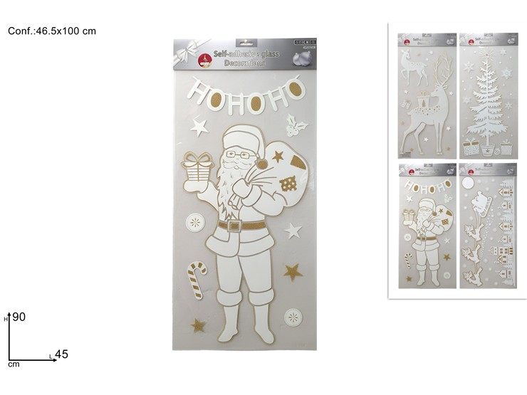 VETROFANIA 45x90cm NATALIZIA IN VELLUTO BIANCA CON GLITTER ORO 447155 40649