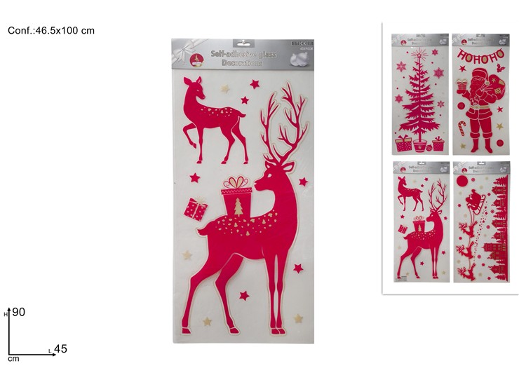 VETROFANIA 45x90cm NATALIZIA IN VELLUTO ROSSO CON GLITTER ORO 447148 40649