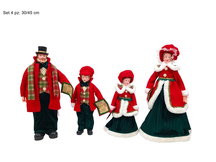 FAMIGLIA NATALIZIA SET 4pz CON ABITO SCACCHI 30/45cm 384597 40649