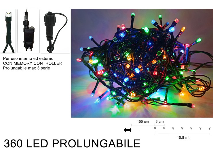 MINILUCCIOLE 10.8MT PROLUNGABILI 360LED MULTICOLOR CON GIOCO LUCI 357768 40649