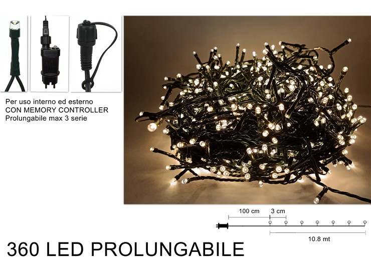 MINILUCCIOLE 10.8MT PROLUNGABILI 360LED BIANCO CALDO CON GIOCO LUCI 357621 40649