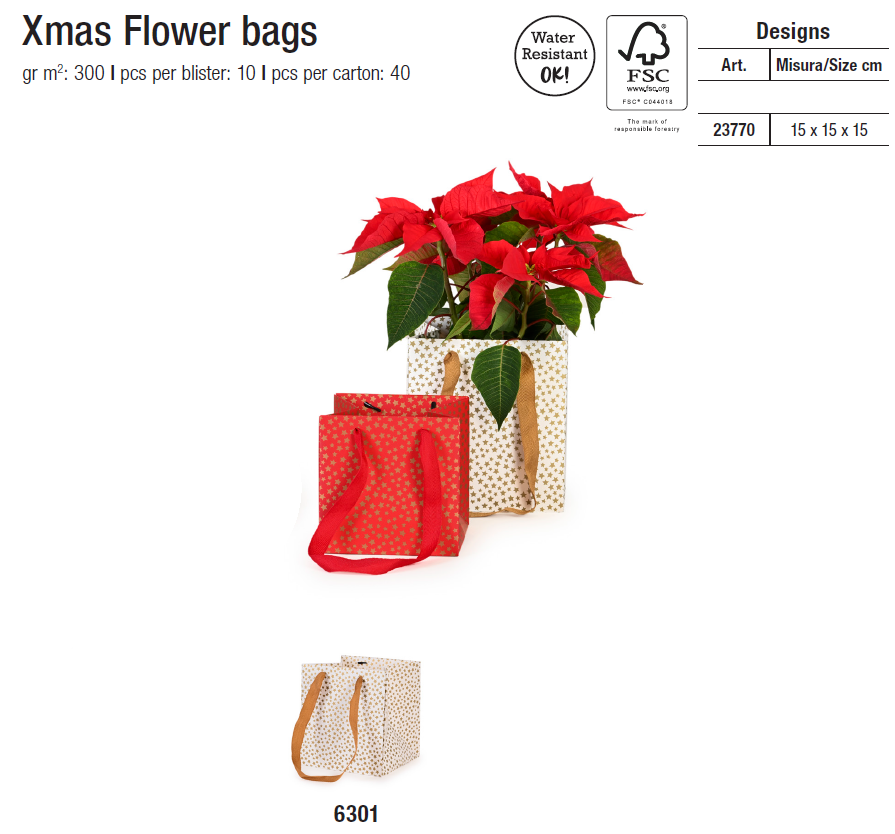 XMAS FLOWER BAGS 15x15x15cm 6301 23770 41277