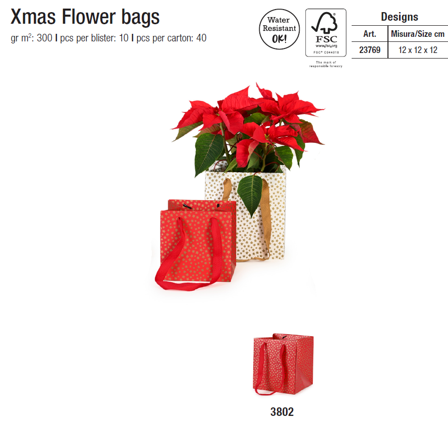 XMAS FLOWER BAGS 12x12x12cm 3802 23769 41277