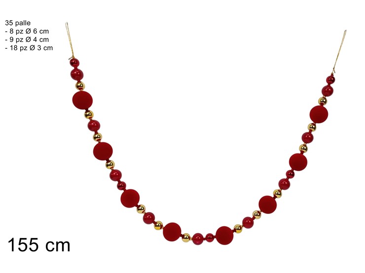 GHIRLANDA PALLINE 155cm ROSSO/ORO 500362 40649