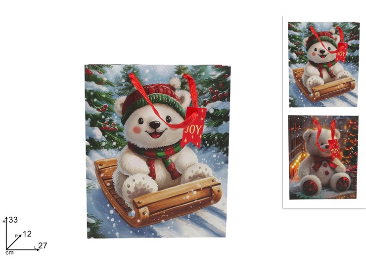 BUSTA REGALO 33x27x12cm DECORO ORSETTO NATALIZIO 496351 40649