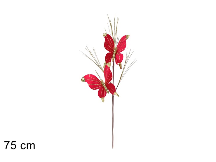 STELO 2 FARFALLE 75cm EFFETTO VELLUTO ROSSO CON GLITTER 493992 / 494012 40649