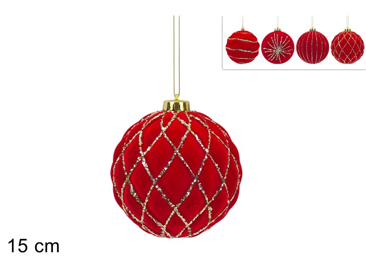 PALLA 15cm VELLUTO ROSSO CON GLITTER ORO 455129 40649