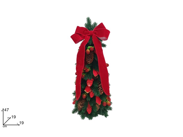 ALBERO 47cm CON PIGNE E BACCHE CON FIOCCO ROSSO VELLUTO 454139 40649