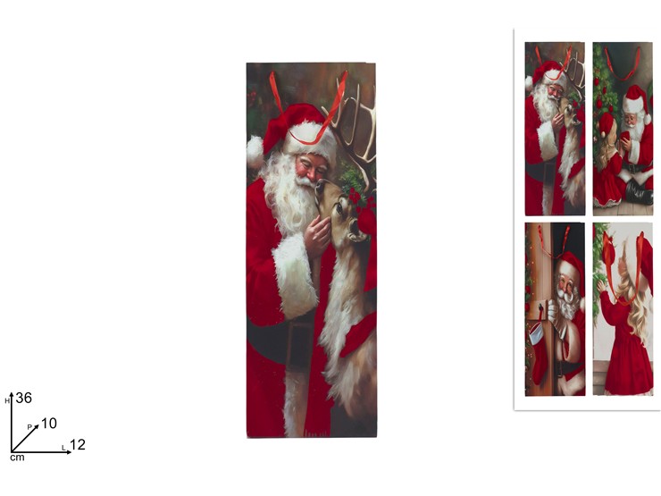 BUSTA REGALO 12x36x10cm E SCENARIO NATALIZIO CON VELLUTO ROSSO 445038 40649