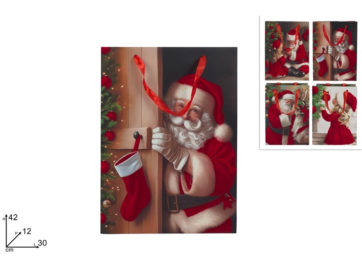 BUSTA REGALO 30x42x12cm E SCENARIO NATALIZIO CON VELLUTO ROSSO 445007 40649