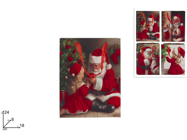 BUSTA REGALO 18x24x8cm E SCENARIO NATALIZIO CON VALLUTO ROSSO 444987 40649