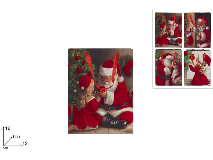 BUSTA REGALO 12x16x6,5cm E SCENARIO NATALIZIO CON VELLUTO ROSSO 444956 40649